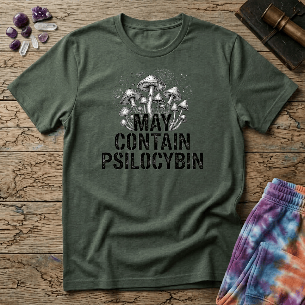 Printify T-Shirt May Contain Psilocybin Mushroom T-Shirt Mushroom Magic Mushroom T-Shirt