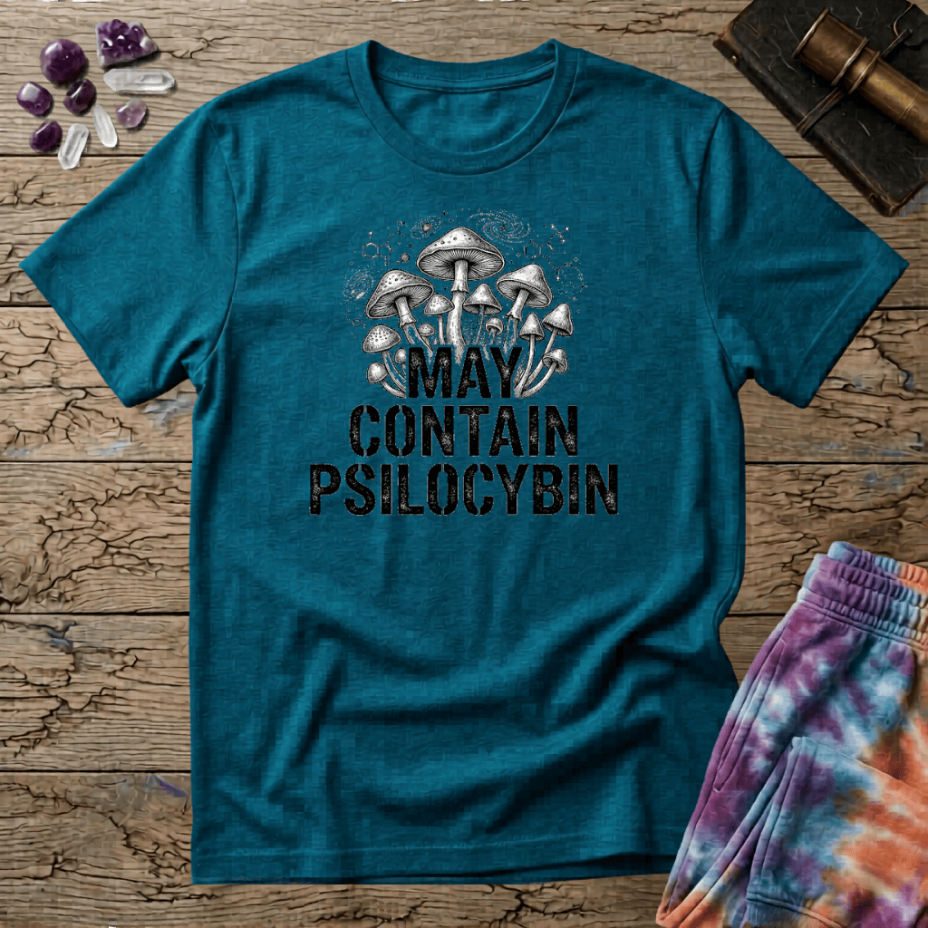 Printify T-Shirt May Contain Psilocybin Mushroom T-Shirt Mushroom Magic Mushroom T-Shirt