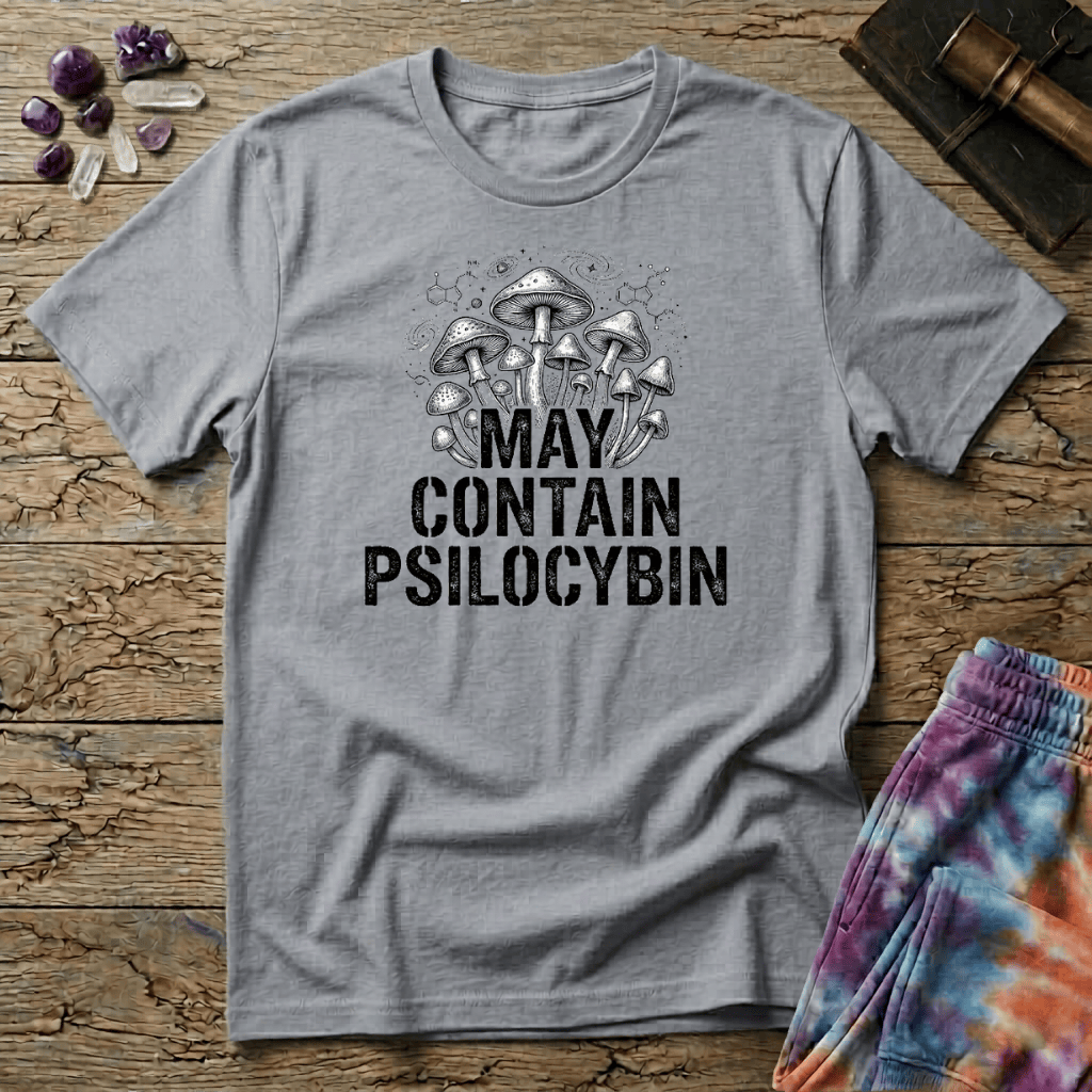 Printify T-Shirt May Contain Psilocybin Mushroom T-Shirt Mushroom Magic Mushroom T-Shirt