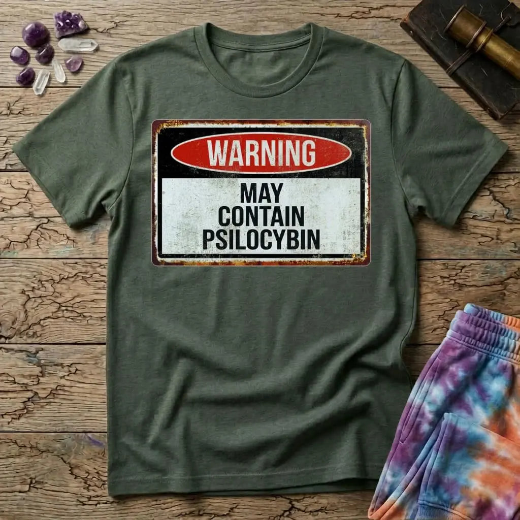 Printify T-Shirt May Contain Psilocybin Too T-Shirt Mushroom Magic Mushroom T-Shirt
