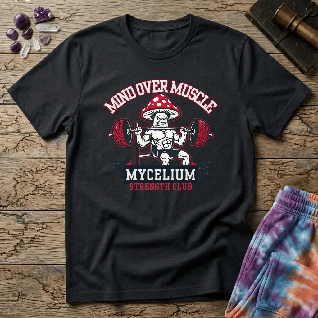 Printify T-Shirt Mind Over Muscle Mycelium Strength Club Mushroom T-Shirt Mushroom Magic Mushroom T-Shirt
