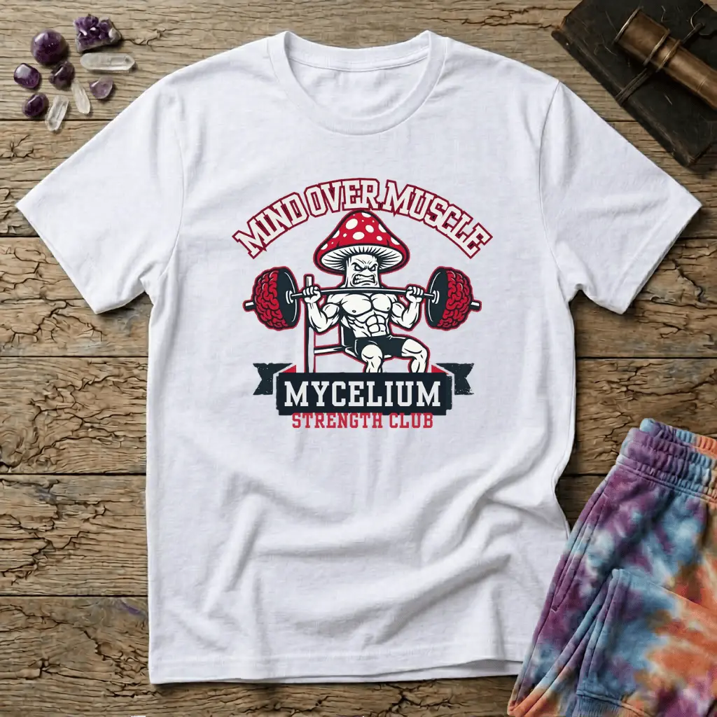 Printify T-Shirt Mind Over Muscle Mycelium Strength Club Mushroom T-Shirt Mushroom Magic Mushroom T-Shirt