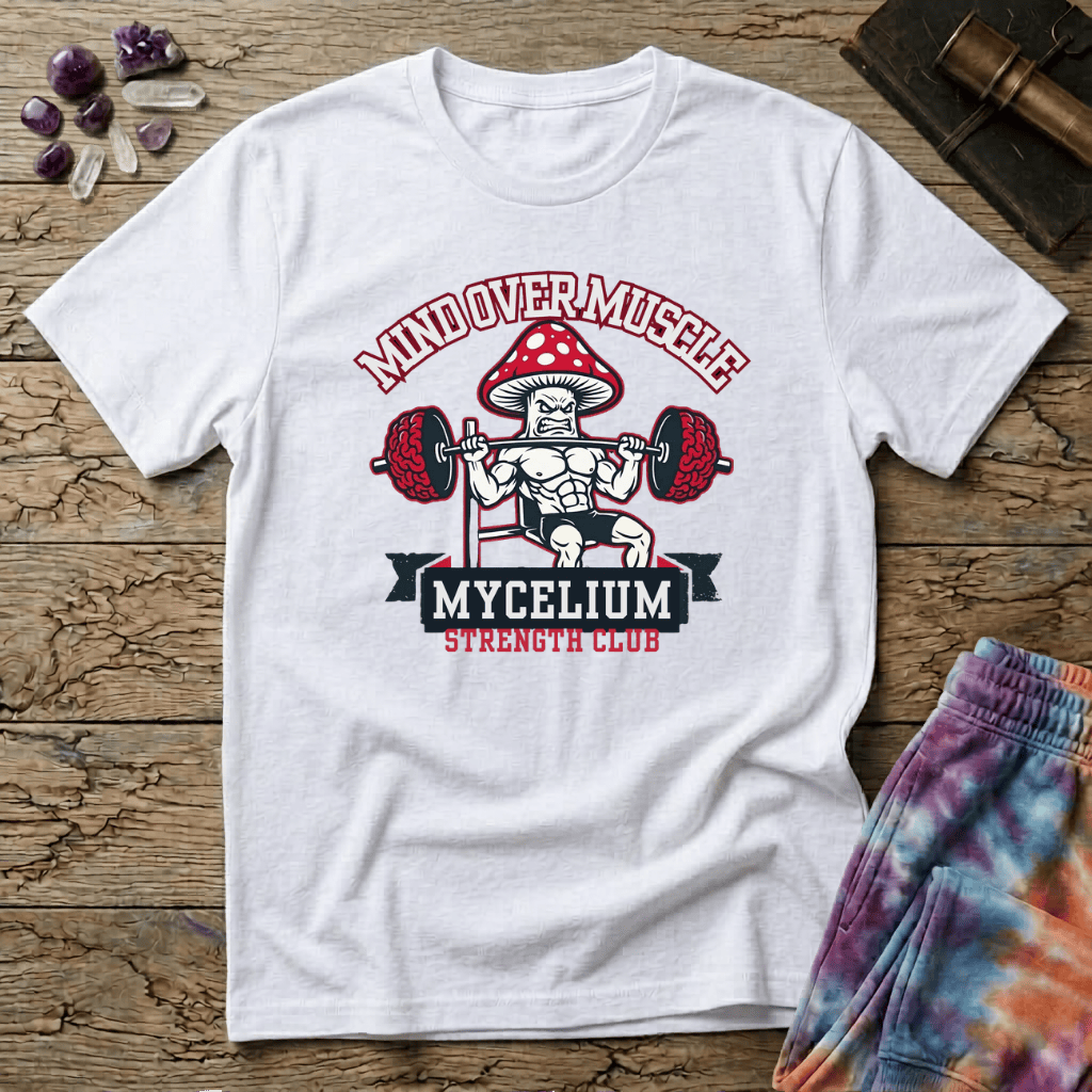 Printify T-Shirt Mind Over Muscle Mycelium Strength Club Mushroom T-Shirt Mushroom Magic Mushroom T-Shirt