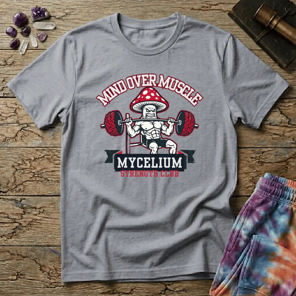 Printify T-Shirt Mind Over Muscle Mycelium Strength Club Mushroom T-Shirt Mushroom Magic Mushroom T-Shirt