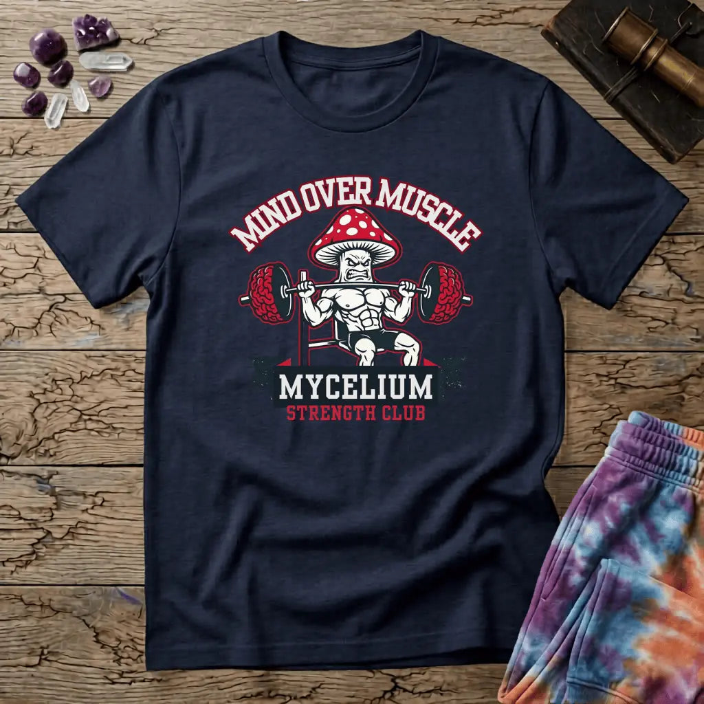 Printify T-Shirt Mind Over Muscle Mycelium Strength Club Mushroom T-Shirt Mushroom Magic Mushroom T-Shirt