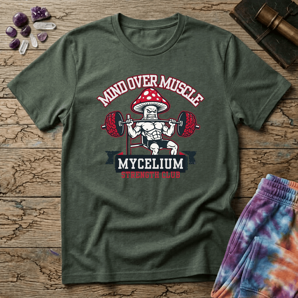 Printify T-Shirt Mind Over Muscle Mycelium Strength Club Mushroom T-Shirt Mushroom Magic Mushroom T-Shirt