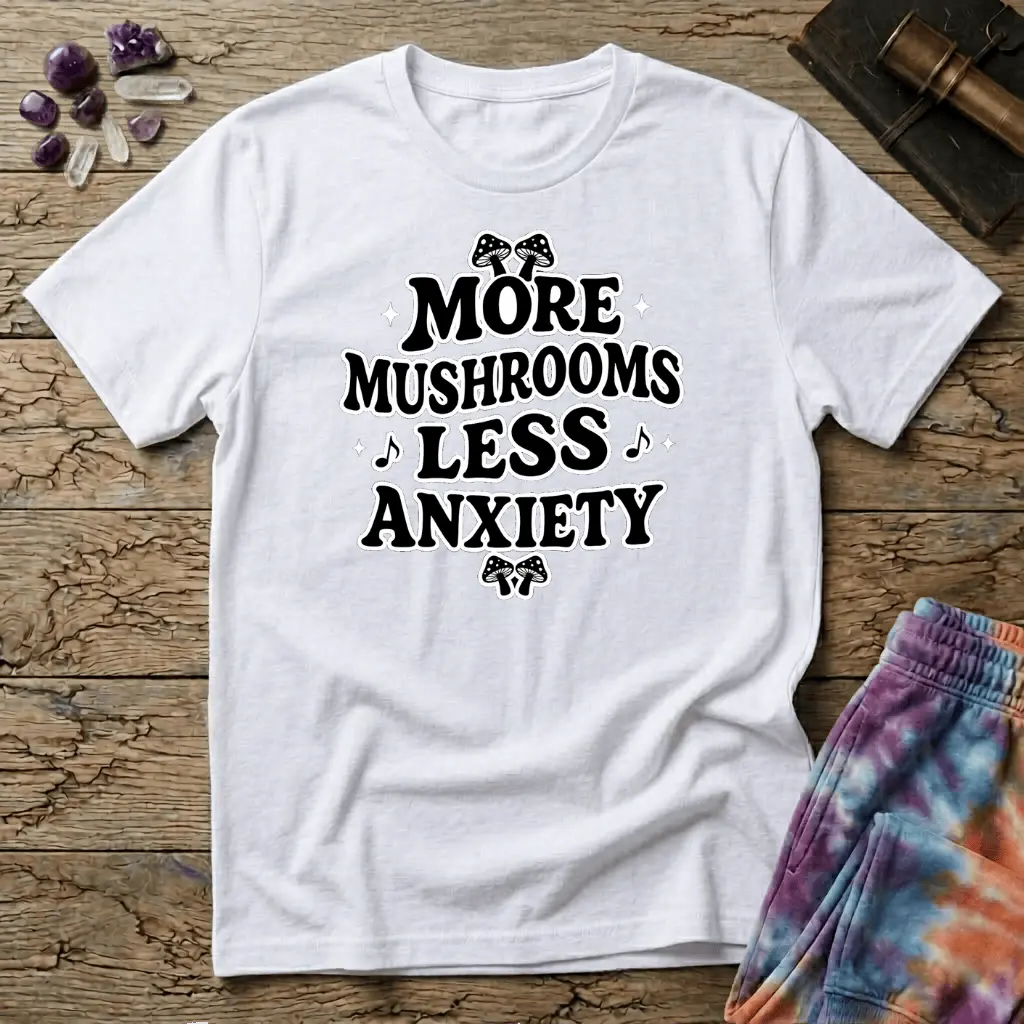 Printify T-Shirt More Mushrooms Less Anxiety T-Shirt Mushroom Magic Mushroom T-Shirt