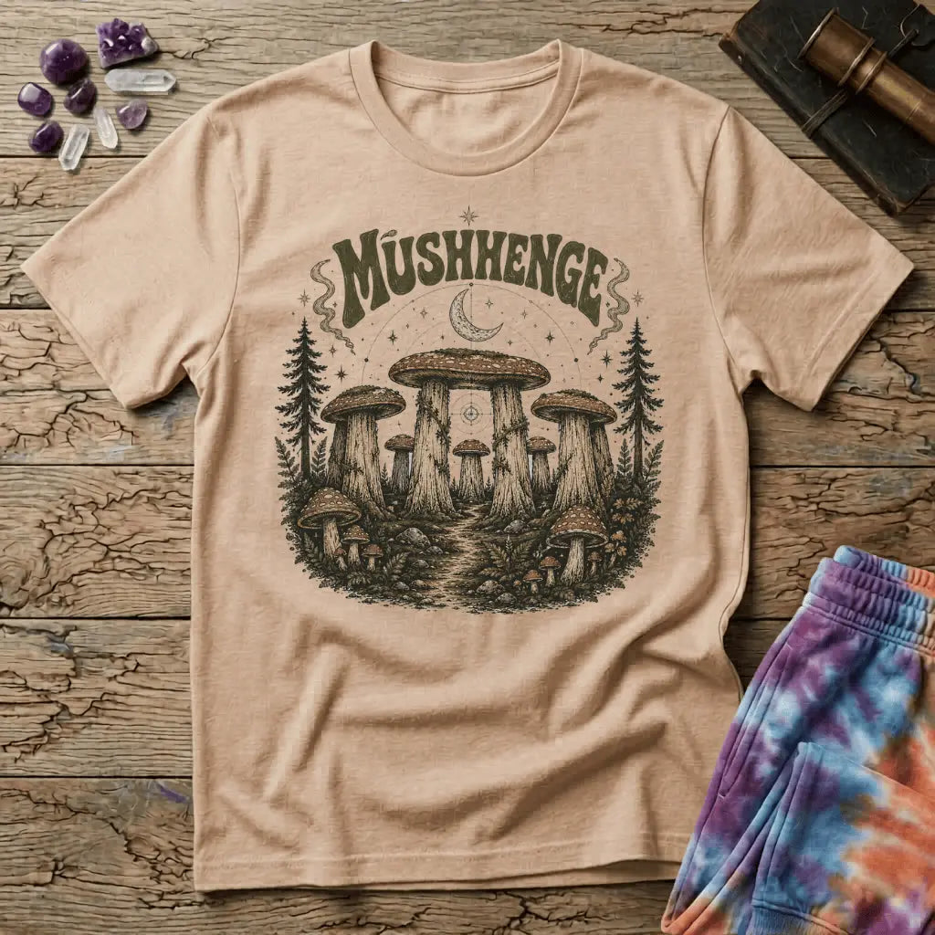 Printify T-Shirt Mushenge Mushroom Stonehenge T-Shirt Mushroom Magic Mushroom T-Shirt