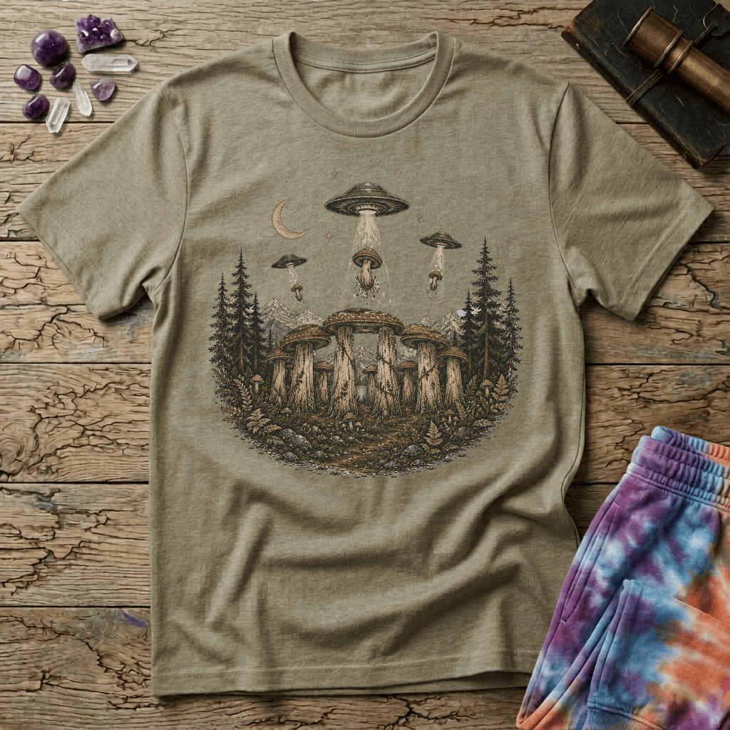 Printify T-Shirt Mushenge Too Stonehenge Mushroom T-Shirt Mushroom Magic Mushroom T-Shirt