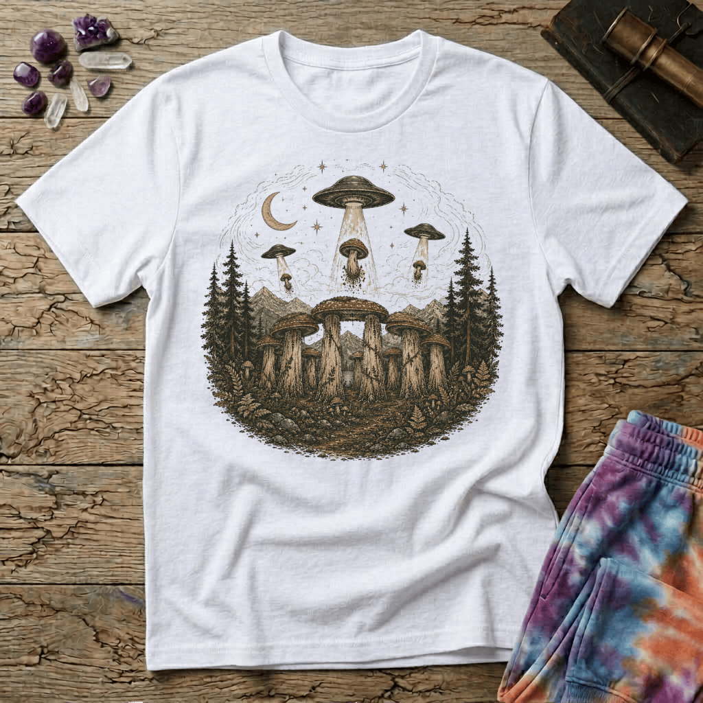 Printify T-Shirt Mushenge Too Stonehenge Mushroom T-Shirt Mushroom Magic Mushroom T-Shirt