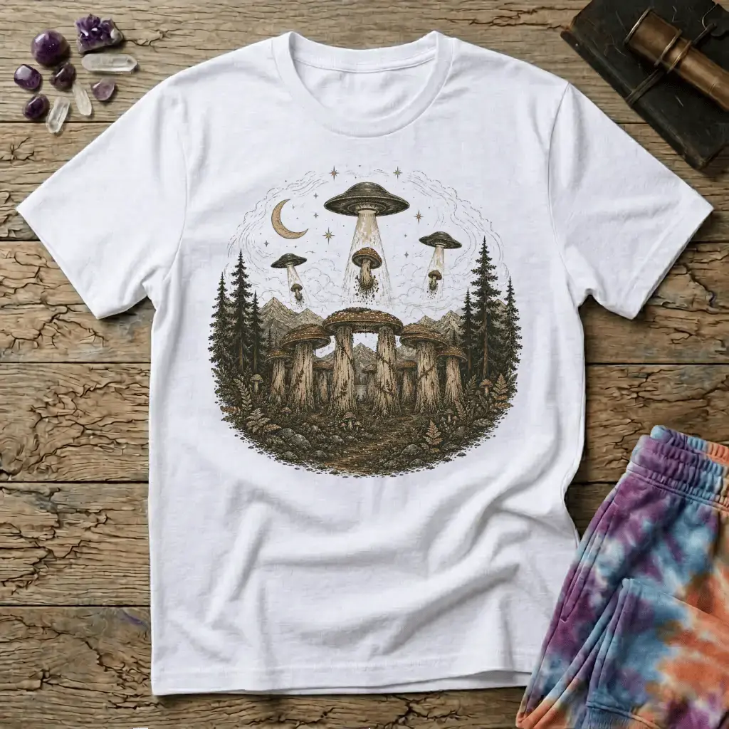 Printify T-Shirt Mushenge Too Stonehenge Mushroom T-Shirt Mushroom Magic Mushroom T-Shirt