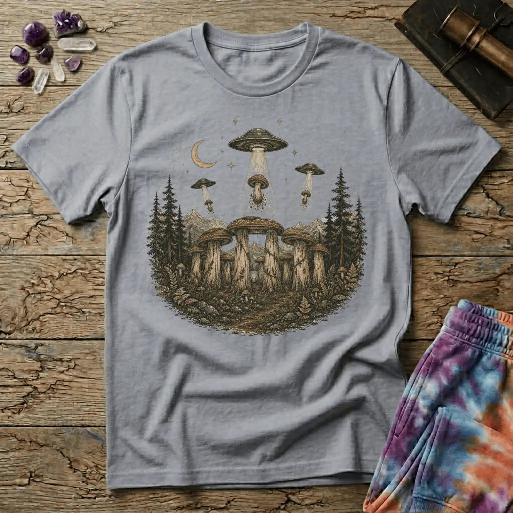 Printify T-Shirt Mushenge Too Stonehenge Mushroom T-Shirt Mushroom Magic Mushroom T-Shirt