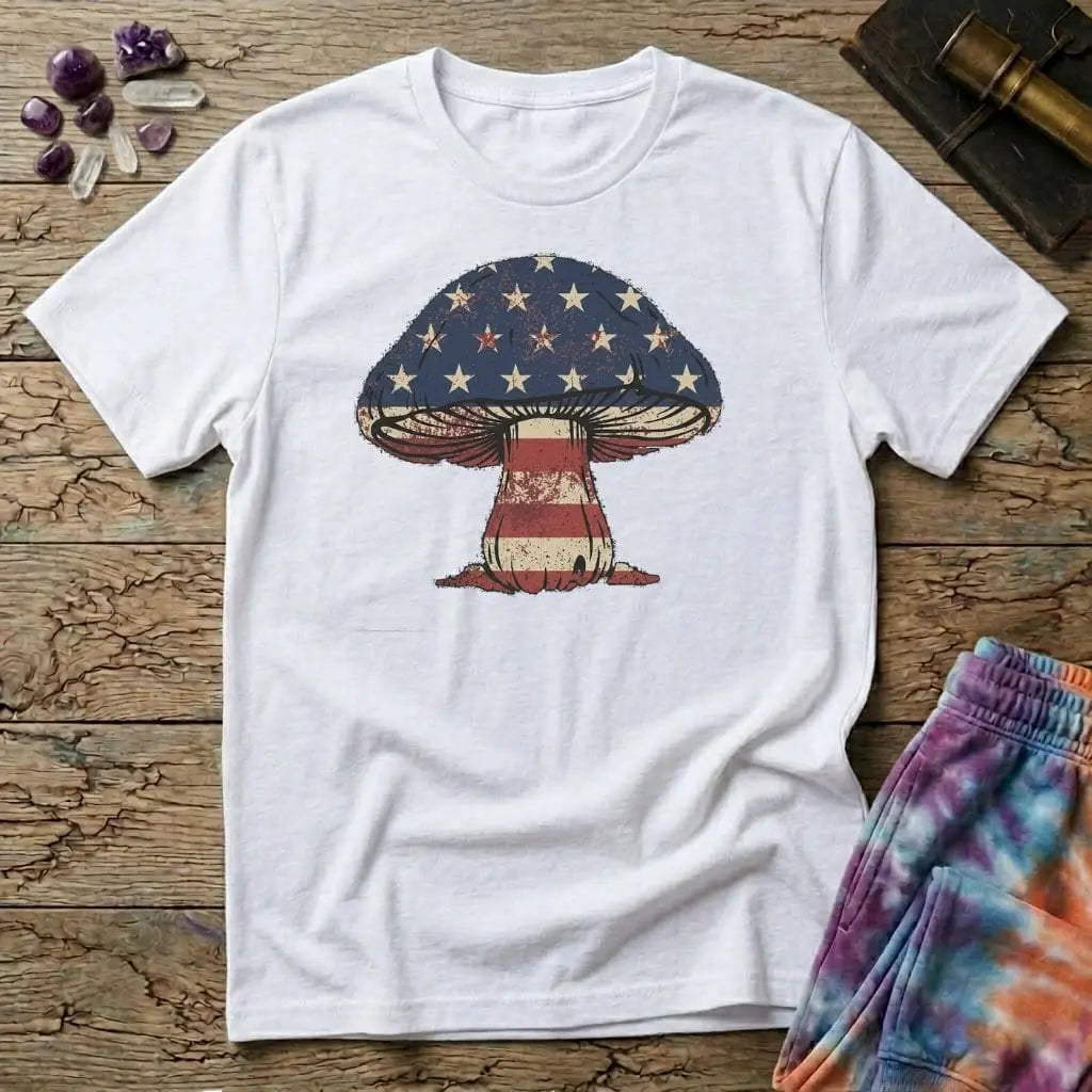 Printify T-Shirt Mushroom Flag USA T-Shirt Mushroom Magic Mushroom T-Shirt