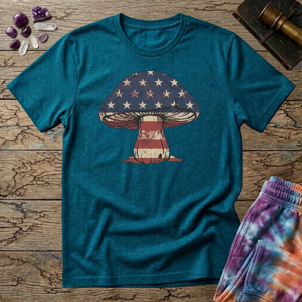 Printify T-Shirt Mushroom Flag USA T-Shirt Mushroom Magic Mushroom T-Shirt