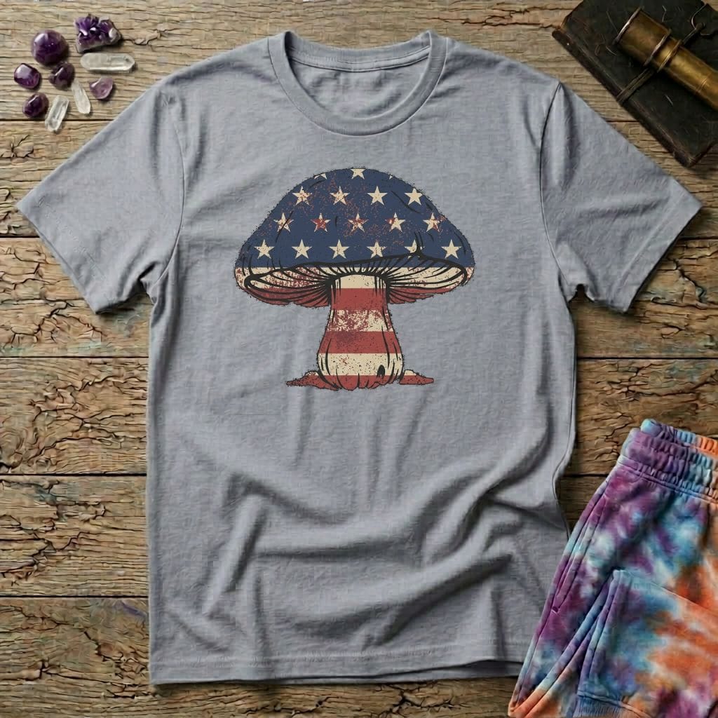 Printify T-Shirt Mushroom Flag USA T-Shirt Mushroom Magic Mushroom T-Shirt