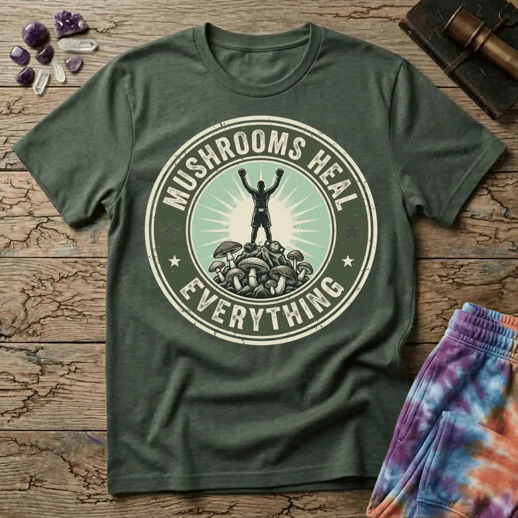 Printify T-Shirt Mushroom Heal Everything T-Shirt Mushroom Magic Mushroom T-Shirt