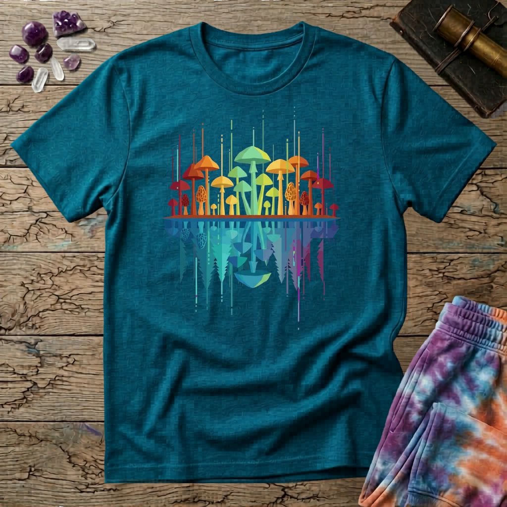 Printify T-Shirt Mushroom Reflections T-Shirt Mushroom Magic Mushroom T-Shirt