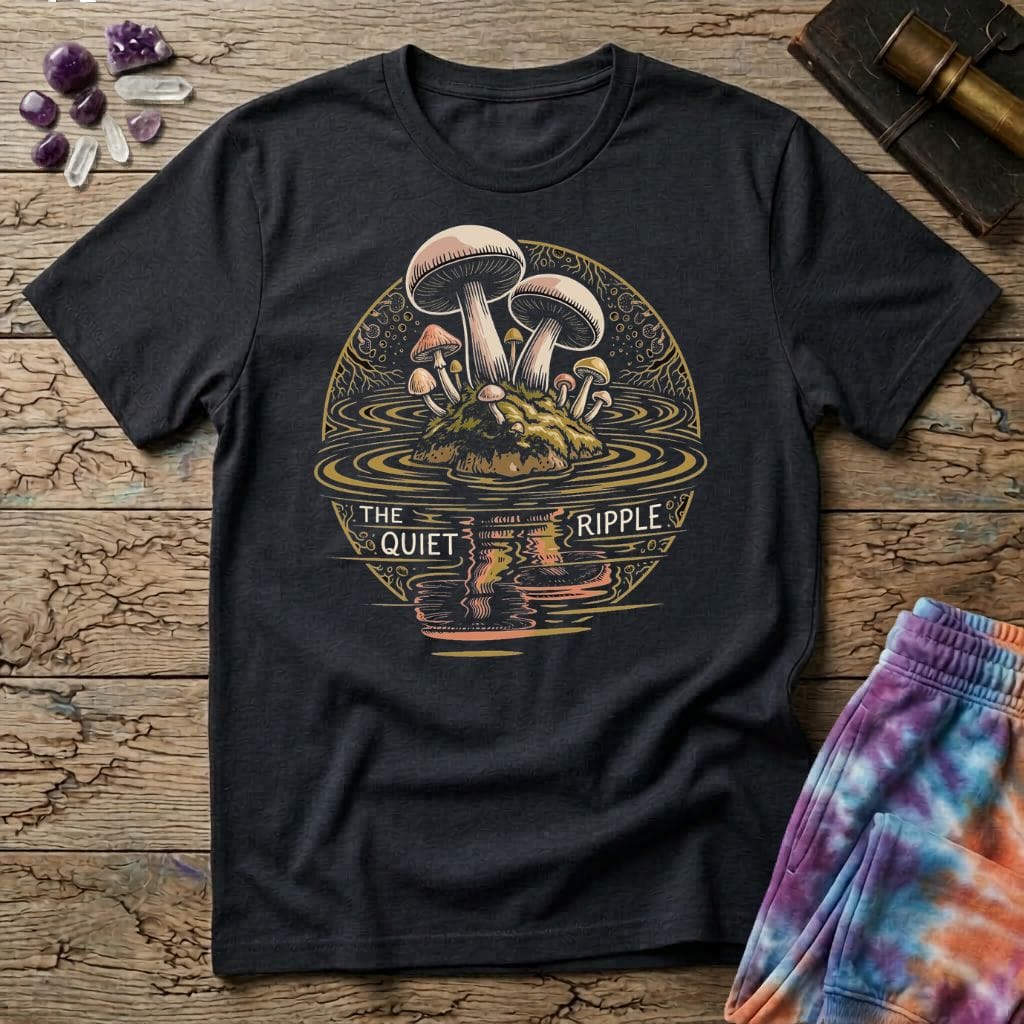 Printify T-Shirt Mushroom Reflections - The Quiet Ripple T-Shirt Mushroom Magic Mushroom T-Shirt
