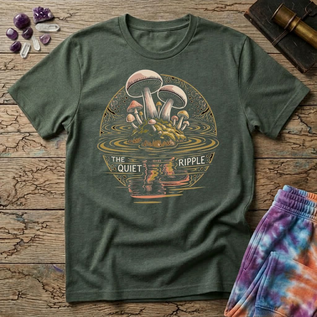 Printify T-Shirt Mushroom Reflections - The Quiet Ripple T-Shirt Mushroom Magic Mushroom T-Shirt