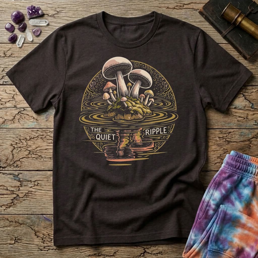 Printify T-Shirt Mushroom Reflections - The Quiet Ripple T-Shirt Mushroom Magic Mushroom T-Shirt