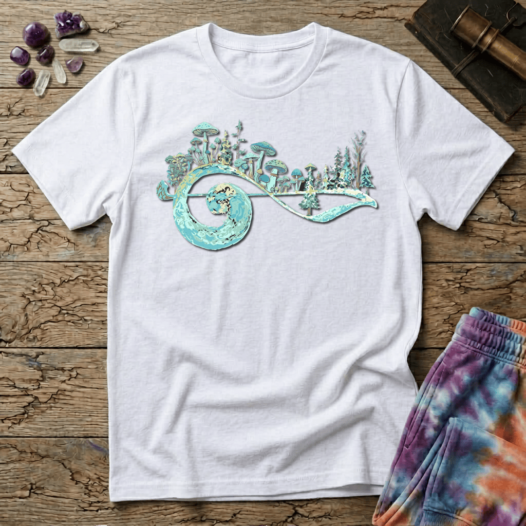 Printify T-Shirt Music Note Mushrooms Trees T-Shirt Mushroom Magic Mushroom T-Shirt