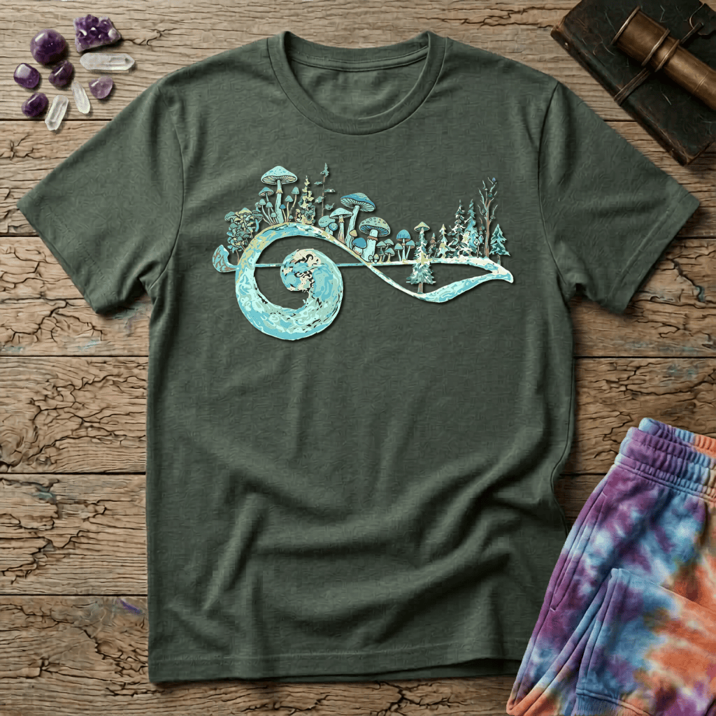 Printify T-Shirt Music Note Mushrooms Trees T-Shirt Mushroom Magic Mushroom T-Shirt