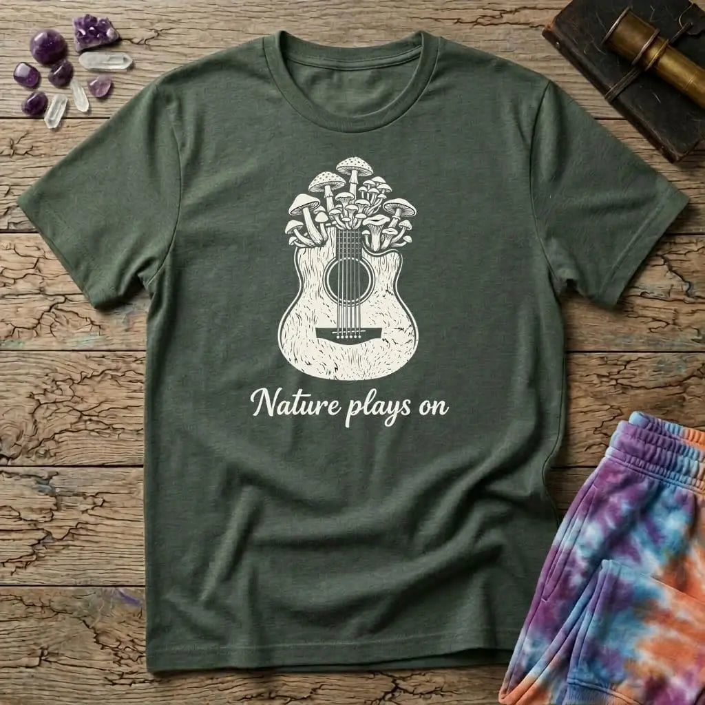 Printify T-Shirt Nature Plays On Mushroom Guitar T-Shirt Mushroom Magic Mushroom T-Shirt