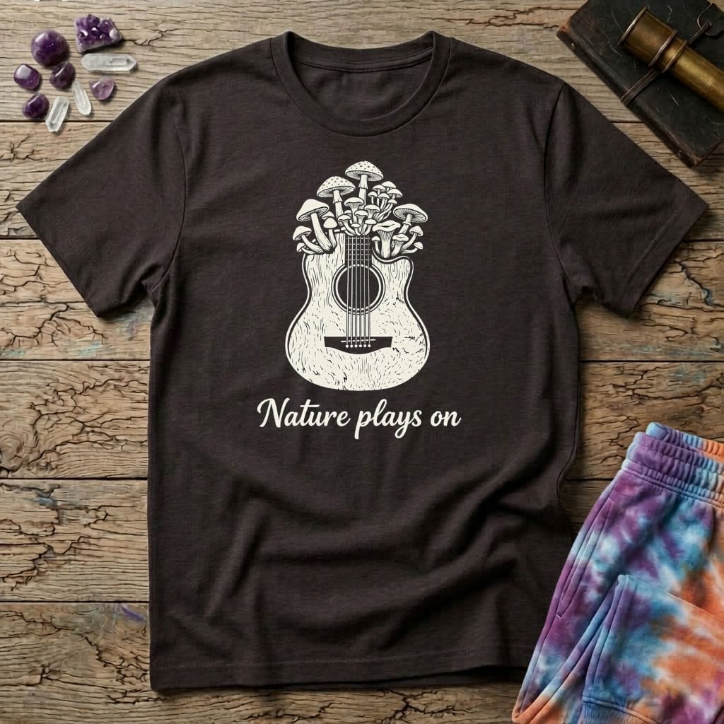 Printify T-Shirt Nature Plays On Mushroom Guitar T-Shirt Mushroom Magic Mushroom T-Shirt