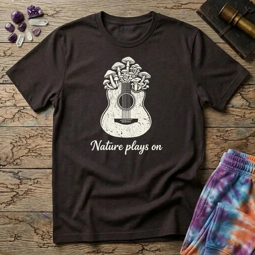 Printify T-Shirt Nature Plays On Mushroom Guitar T-Shirt Mushroom Magic Mushroom T-Shirt