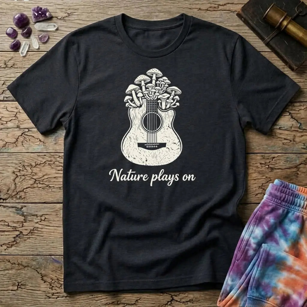 Printify T-Shirt Nature Plays On Mushroom Guitar T-Shirt Mushroom Magic Mushroom T-Shirt