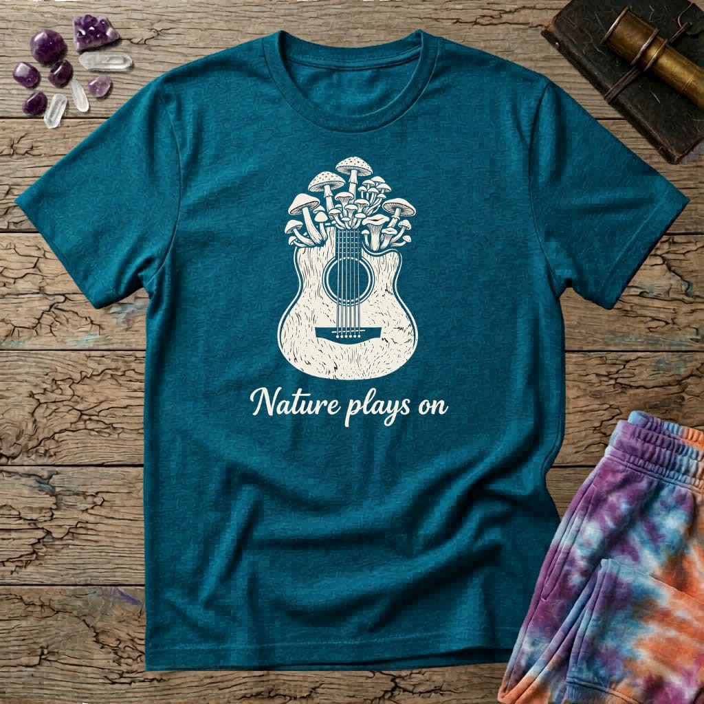 Printify T-Shirt Nature Plays On Mushroom Guitar T-Shirt Mushroom Magic Mushroom T-Shirt