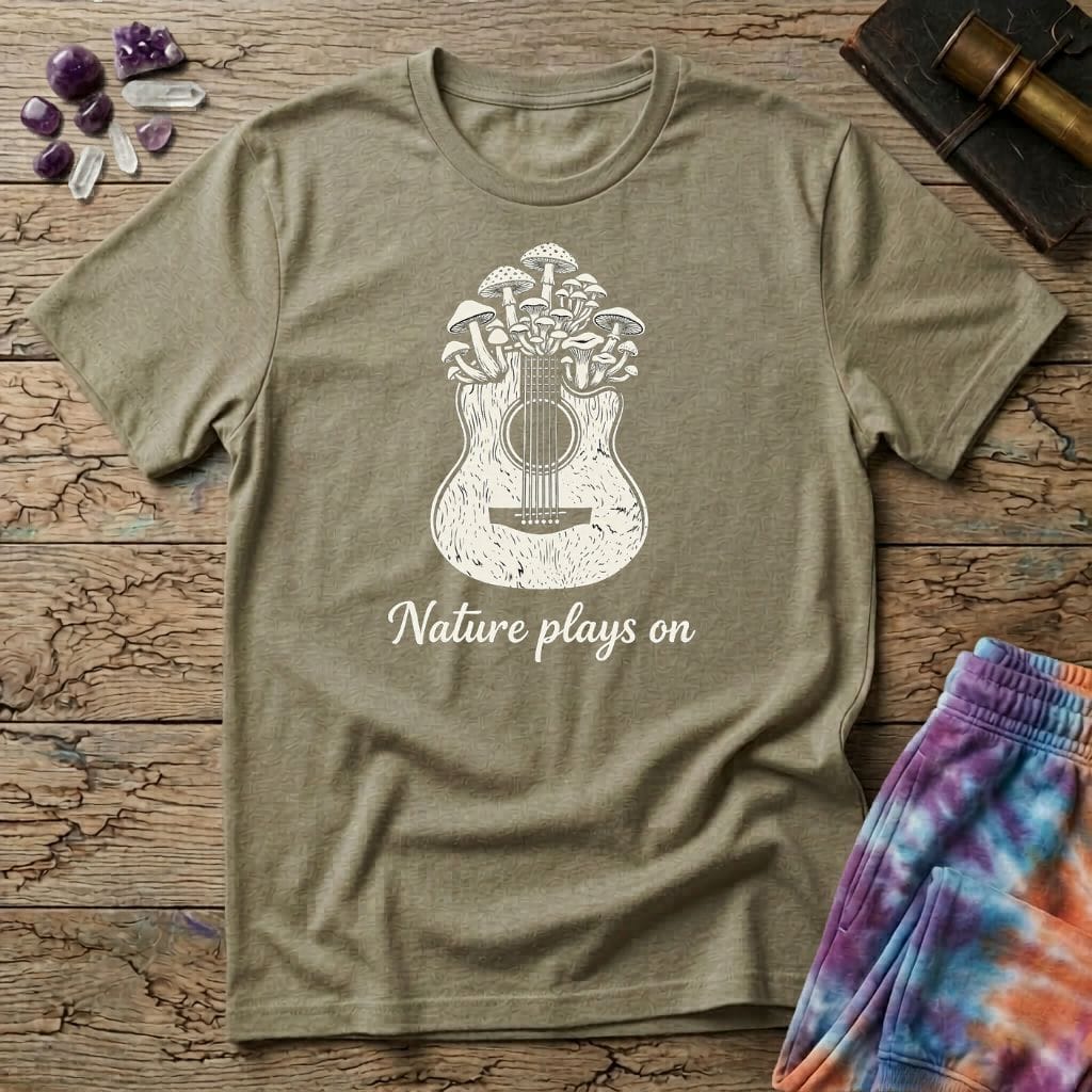 Printify T-Shirt Nature Plays On Mushroom Guitar T-Shirt Mushroom Magic Mushroom T-Shirt