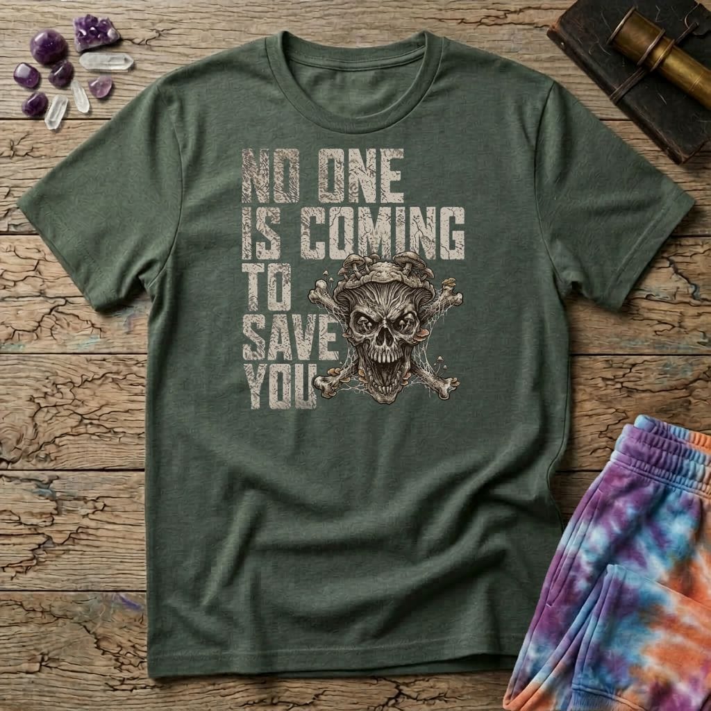 Printify T-Shirt No One Is Coming To Save You T-Shirt Mushroom Magic Mushroom T-Shirt