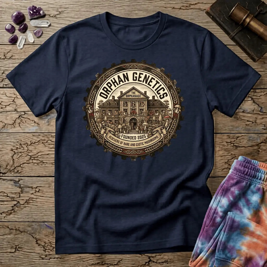 Printify T-Shirt Orphan Genetics Mushroom Mycology Thornton Colorado T-Shirt Mushroom Magic Mushroom T-Shirt