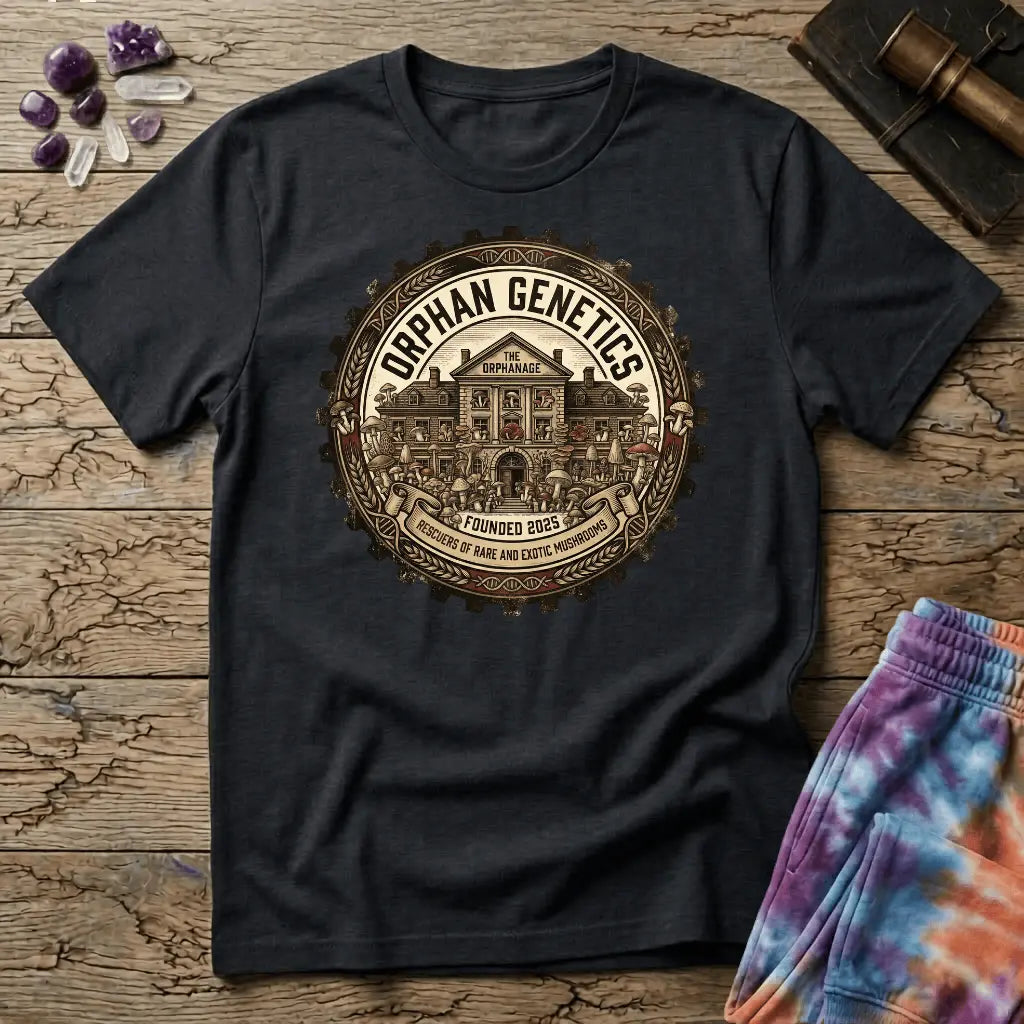 Printify T-Shirt Orphan Genetics Mushroom Mycology Thornton Colorado T-Shirt Mushroom Magic Mushroom T-Shirt