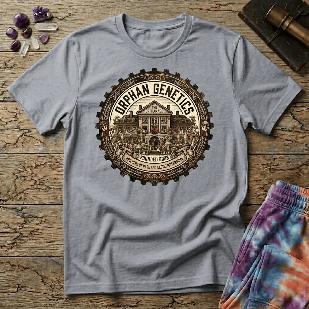 Printify T-Shirt Orphan Genetics Mushroom Mycology Thornton Colorado T-Shirt Mushroom Magic Mushroom T-Shirt