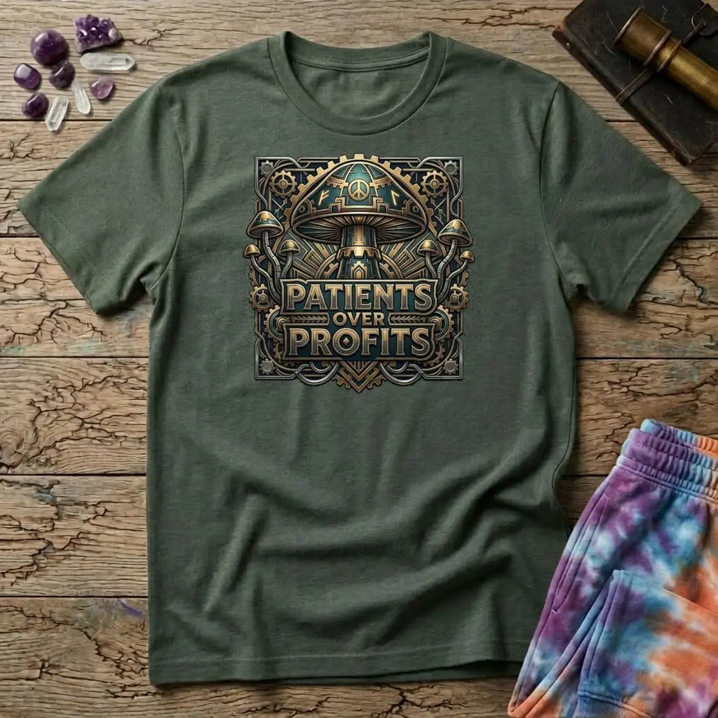 Printify T-Shirt Patients Over Profits Too T-Shirt Mushroom Magic Mushroom T-Shirt