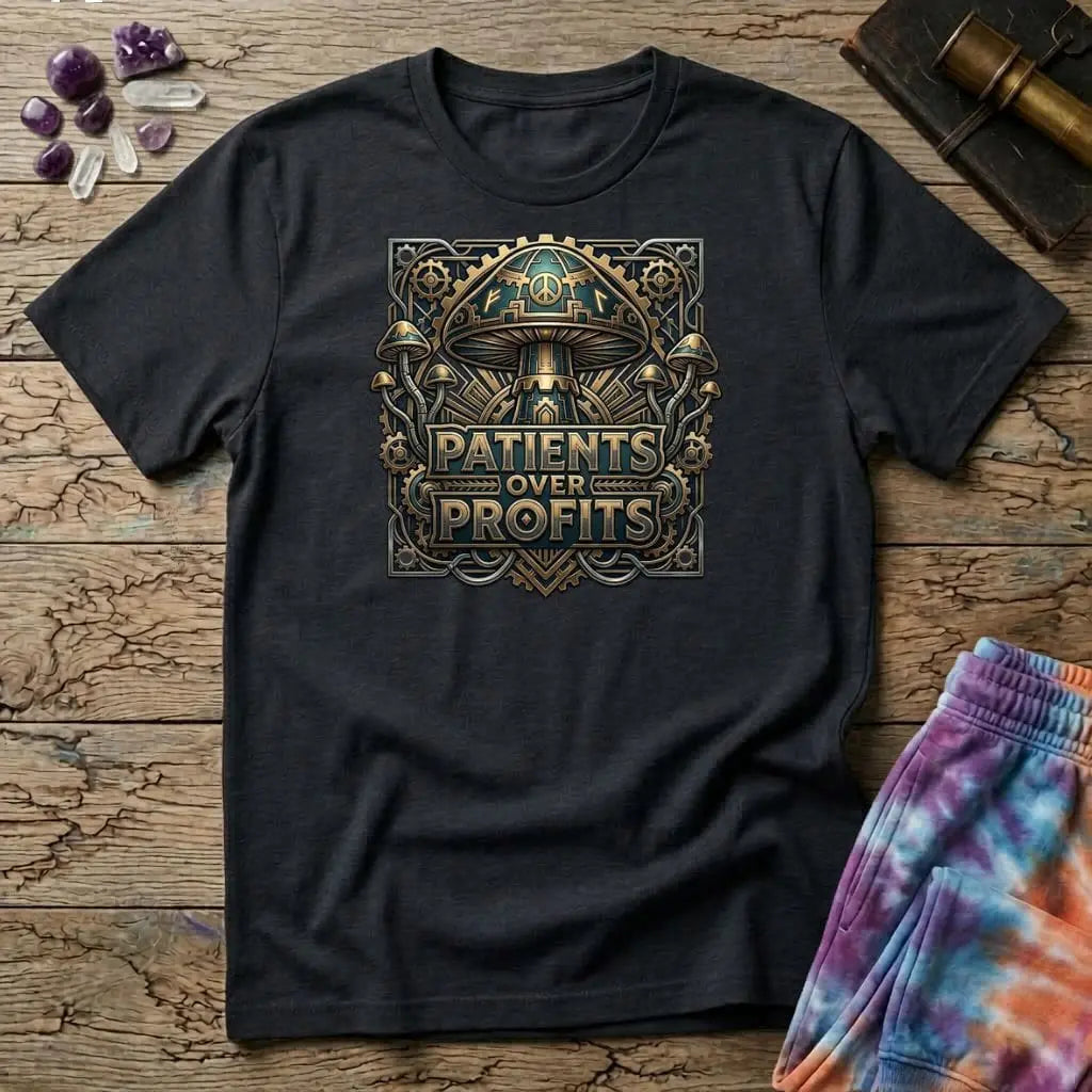 Printify T-Shirt Patients Over Profits Too T-Shirt Mushroom Magic Mushroom T-Shirt