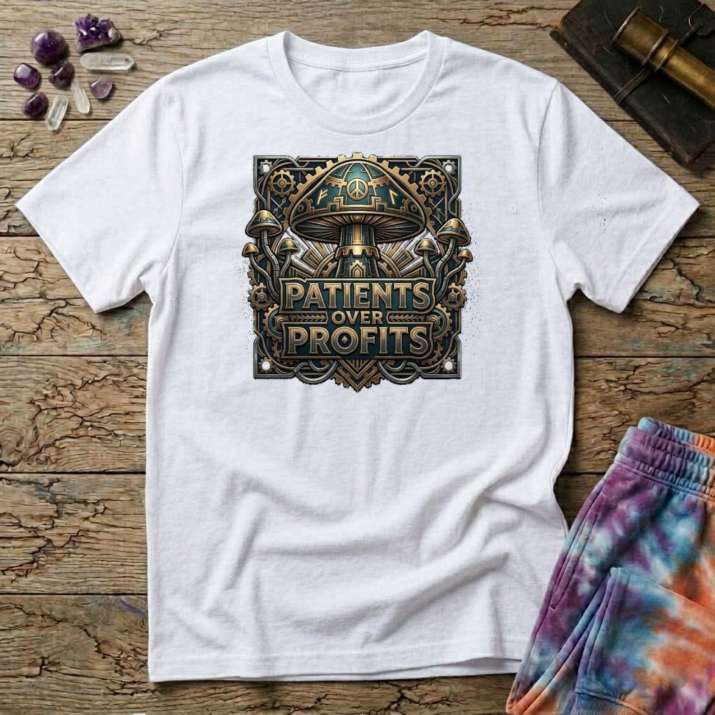 Printify T-Shirt Patients Over Profits Too T-Shirt Mushroom Magic Mushroom T-Shirt