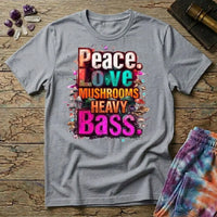 Printify T-Shirt Peace Love Mushrooms Heavy Bass T-Shirt Mushroom Magic Mushroom T-Shirt