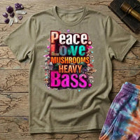 Printify T-Shirt Peace Love Mushrooms Heavy Bass T-Shirt Mushroom Magic Mushroom T-Shirt