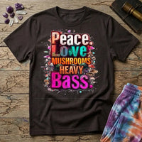 Printify T-Shirt Peace Love Mushrooms Heavy Bass T-Shirt Mushroom Magic Mushroom T-Shirt