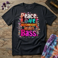 Printify T-Shirt Peace Love Mushrooms Heavy Bass T-Shirt Mushroom Magic Mushroom T-Shirt