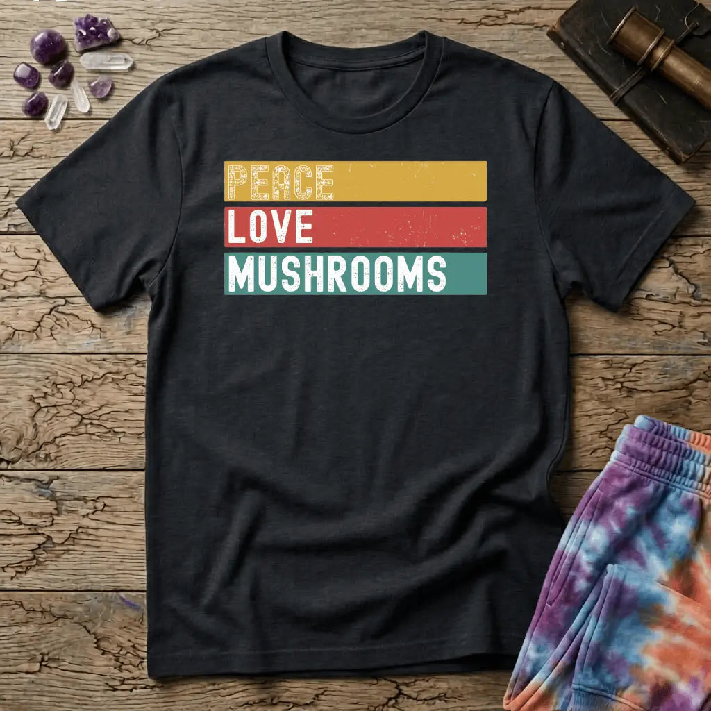 Printify T-Shirt Peace Love Mushrooms T-Shirt Mushroom Magic Mushroom T-Shirt