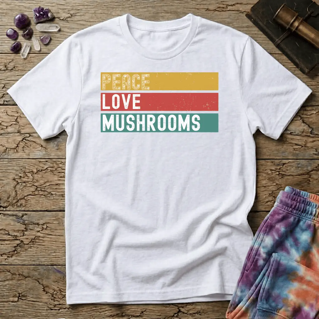 Printify T-Shirt Peace Love Mushrooms T-Shirt Mushroom Magic Mushroom T-Shirt