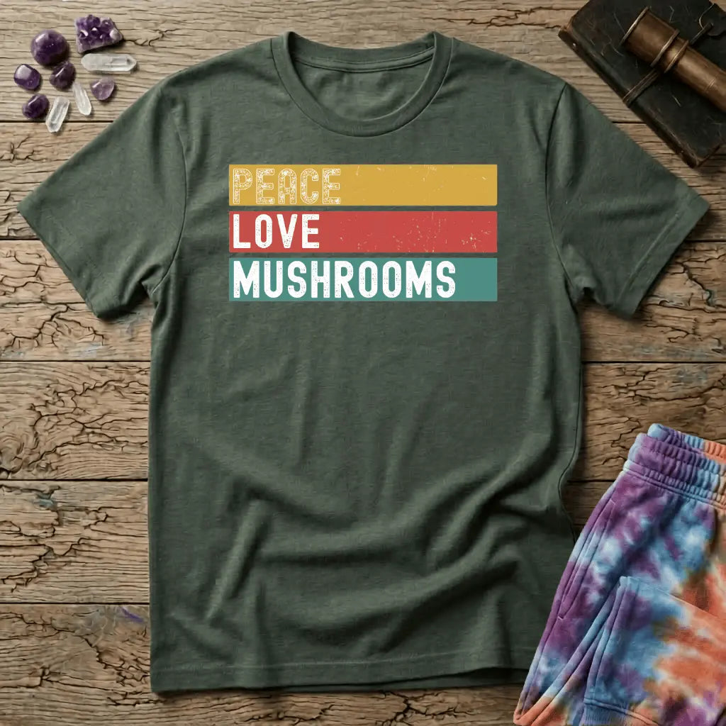 Printify T-Shirt Peace Love Mushrooms T-Shirt Mushroom Magic Mushroom T-Shirt