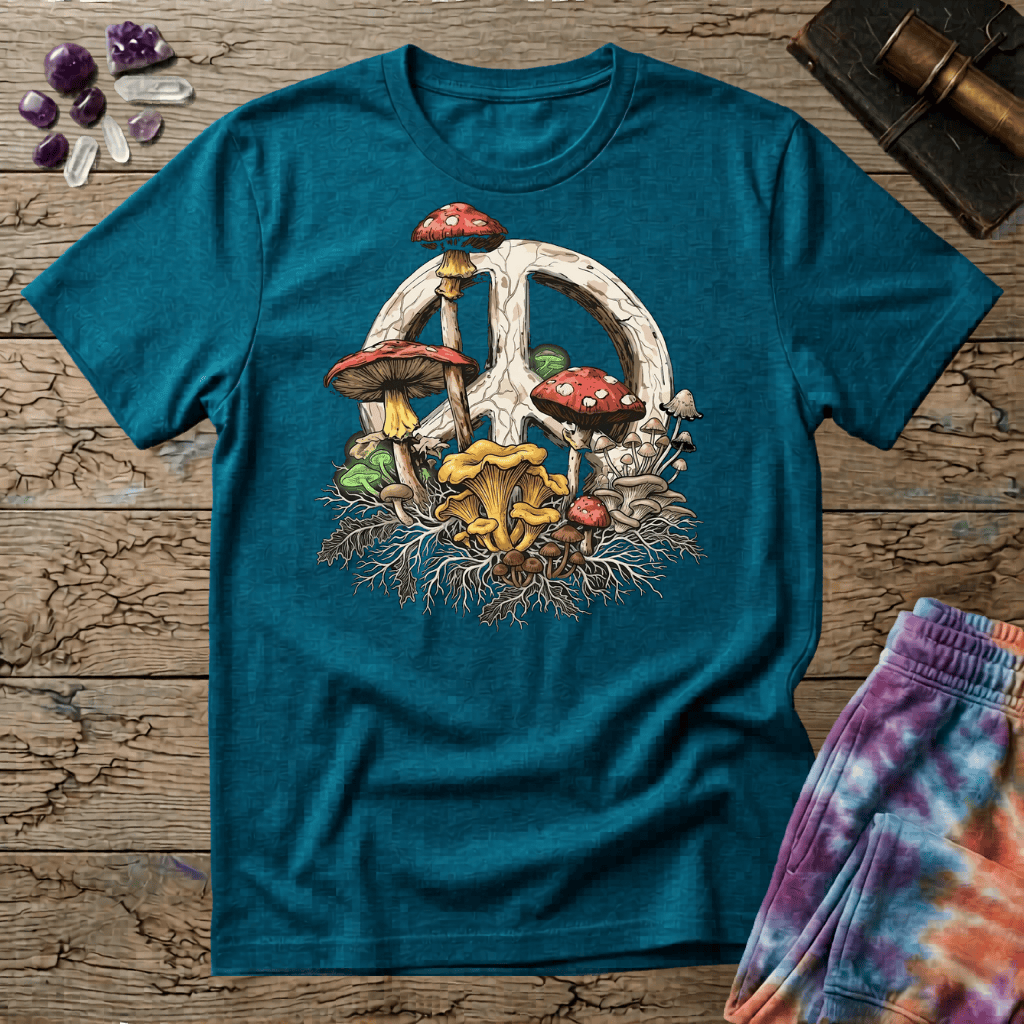 Printify T-Shirt Peace Sign Mushroom T-Shirt Mushroom Magic Mushroom T-Shirt