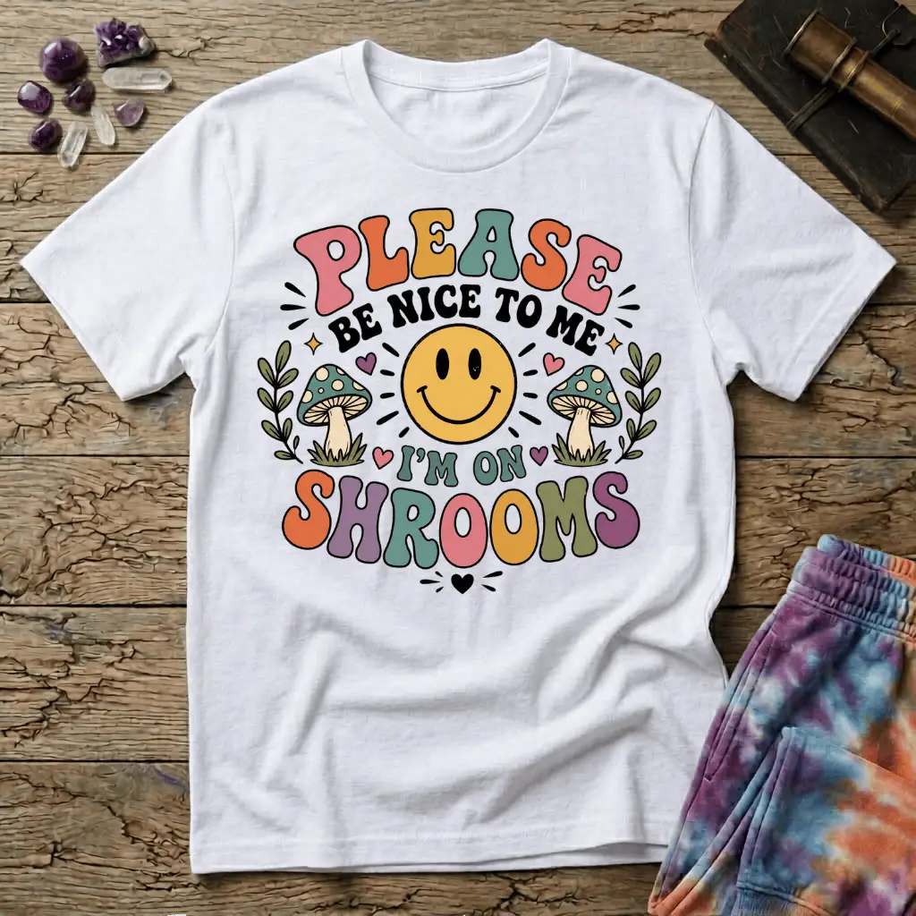 Printify T-Shirt Please Be Nice Mushrooms T-Shirt Mushroom Magic Mushroom T-Shirt
