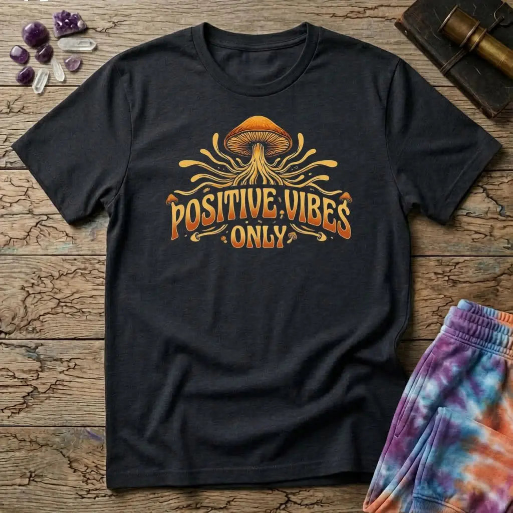 Printify T-Shirt Positive Vibes Only Mushroom T-Shirt Mushroom Magic Mushroom T-Shirt