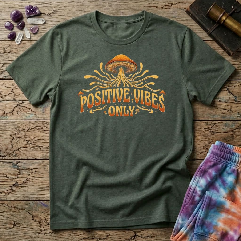 Printify T-Shirt Positive Vibes Only Mushroom T-Shirt Mushroom Magic Mushroom T-Shirt